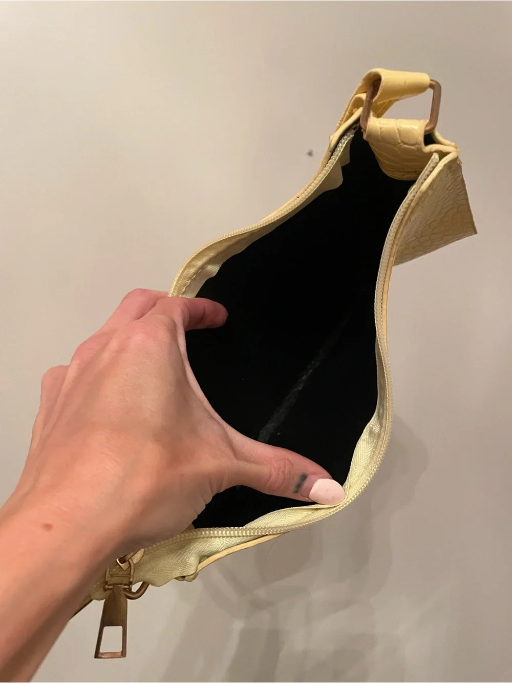 Y2K Butter Yellow Croc Embossed Baguette Shoulder Bag
